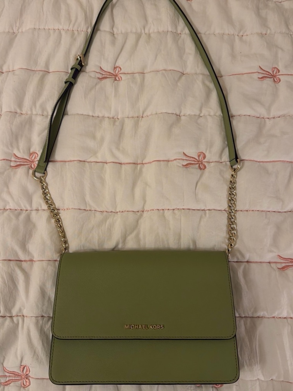 Michael Kors Olive Green Crossbody with Gold Chain